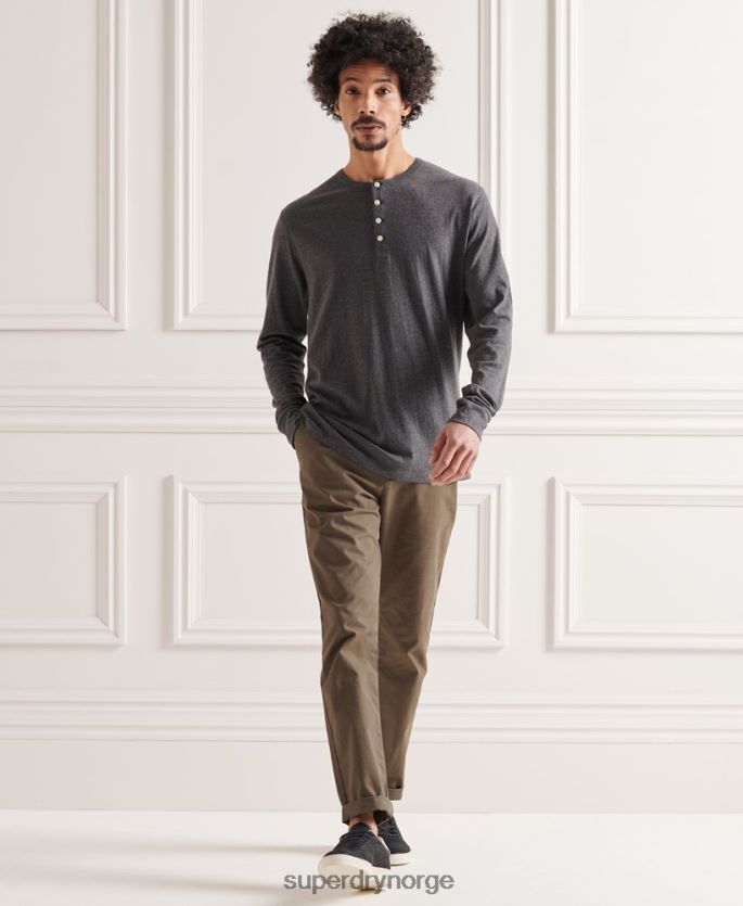 Superdry mørk grå klær 86P46D6421 økologisk bomull, lett essensiell henley topp menn