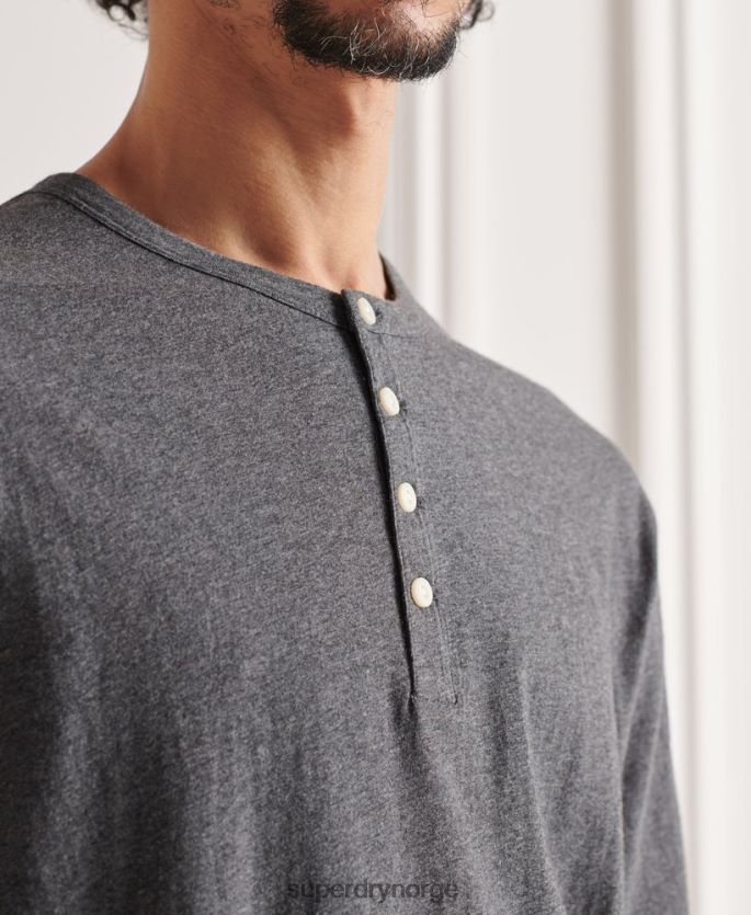 Superdry mørk grå klær 86P46D6421 økologisk bomull, lett essensiell henley topp menn