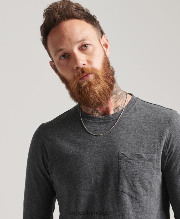 Superdry mørk grå klær 86P46D6449 langermet slub jersey topp menn