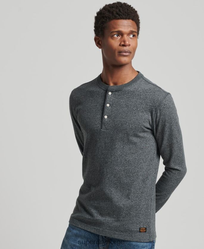 Superdry mørk grå klær 86P46D6458 Langermet henley topp i økologisk bomull menn