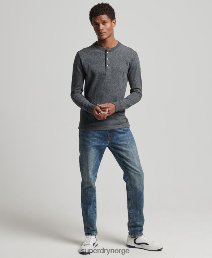 Superdry mørk grå klær 86P46D6458 Langermet henley topp i økologisk bomull menn