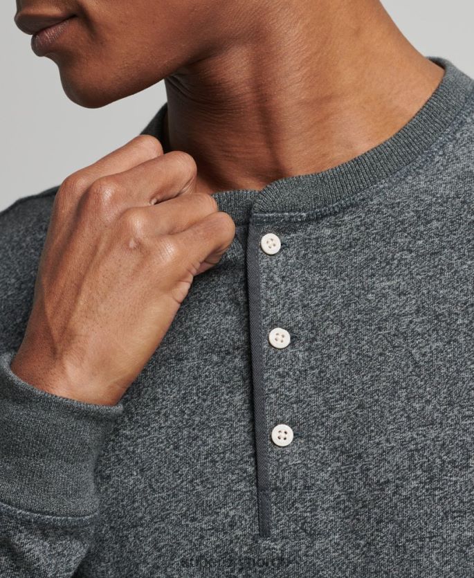 Superdry mørk grå klær 86P46D6458 Langermet henley topp i økologisk bomull menn