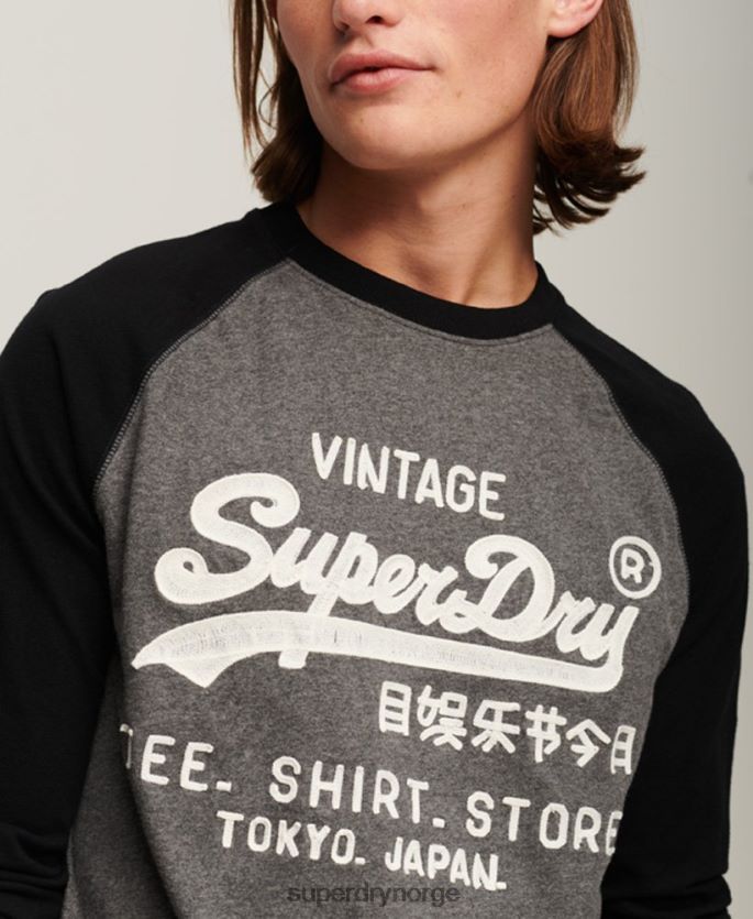 Superdry mørk grå klær 86P46D86 vintage logobutikk raglan langermet topp menn
