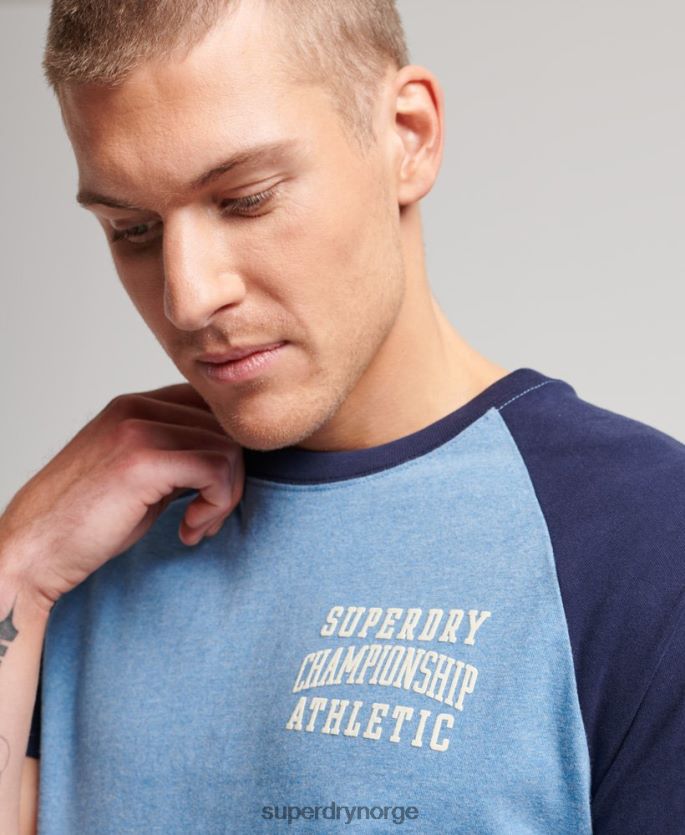 Superdry mørke blå klær 86P46D89 vintage gym atletisk raglan t-skjorte i økologisk bomull menn