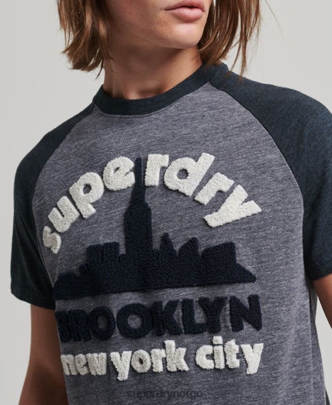 Superdry marinen klær 86P46D115 vintage raglan t-skjorte med applikasjoner for utendørs bruk menn
