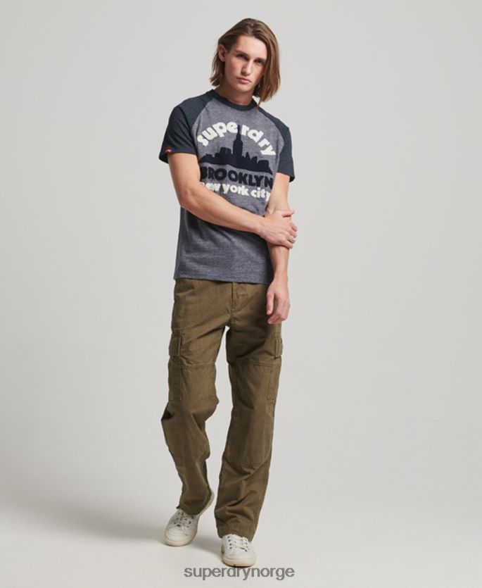 Superdry marinen klær 86P46D115 vintage raglan t-skjorte med applikasjoner for utendørs bruk menn
