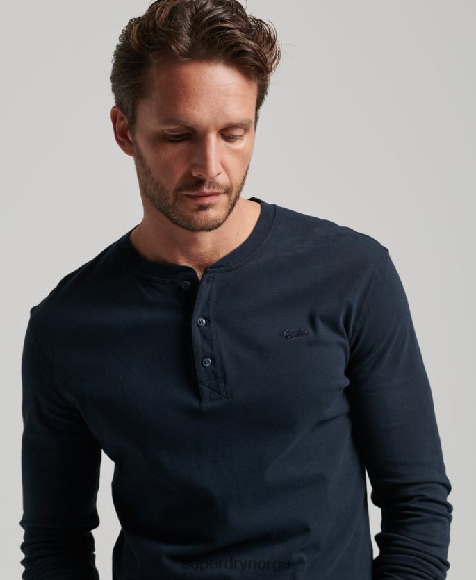 Superdry marinen klær 86P46D1457 vintage logobrodert henley topp i økologisk bomull menn