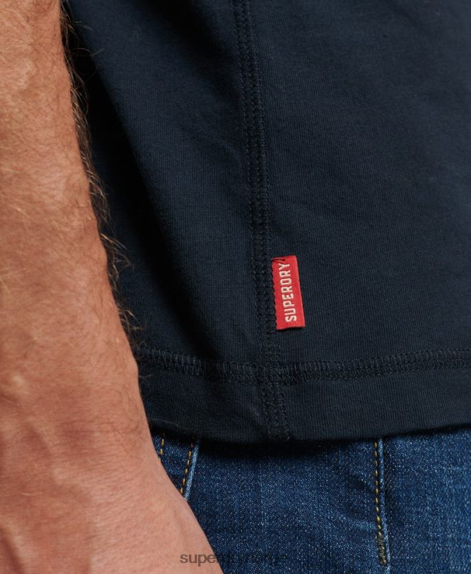 Superdry marinen klær 86P46D1457 vintage logobrodert henley topp i økologisk bomull menn