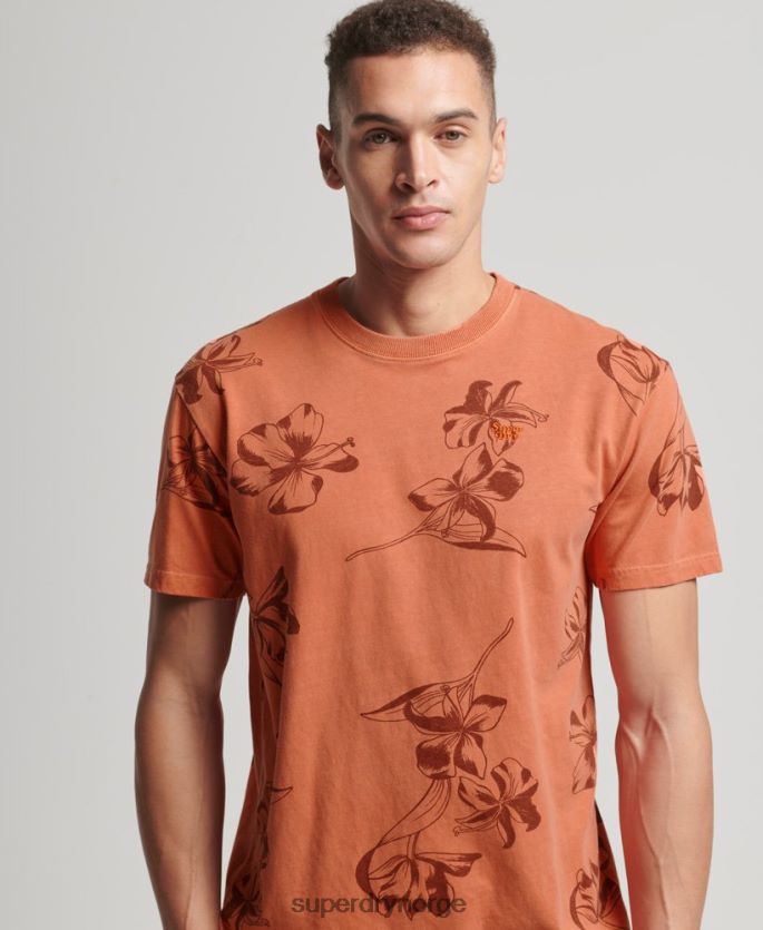 Superdry oransje klær 86P46D122 overfarget t-skjorte med trykk menn