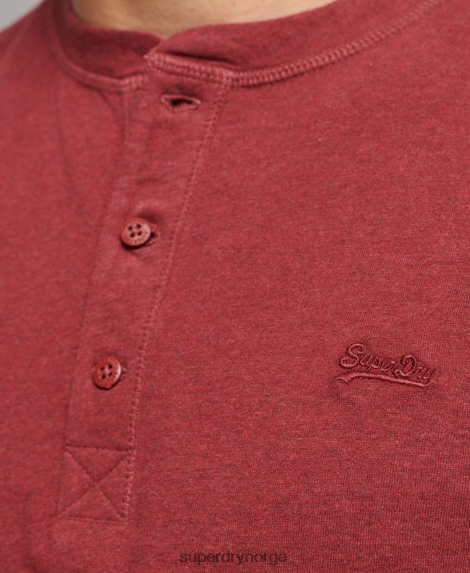 Superdry rød klær 86P46D1461 vintage logobrodert henley topp i økologisk bomull menn