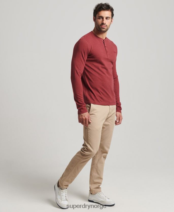 Superdry rød klær 86P46D1461 vintage logobrodert henley topp i økologisk bomull menn