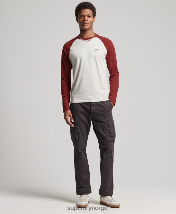 Superdry rød klær 86P46D1518 essensiell langermet baseballtopp i økologisk bomull menn