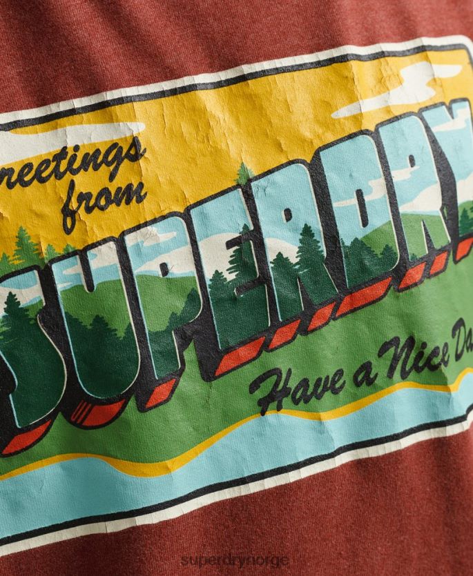 Superdry rød klær 86P46D4820 reise postkort grafisk t-skjorte menn