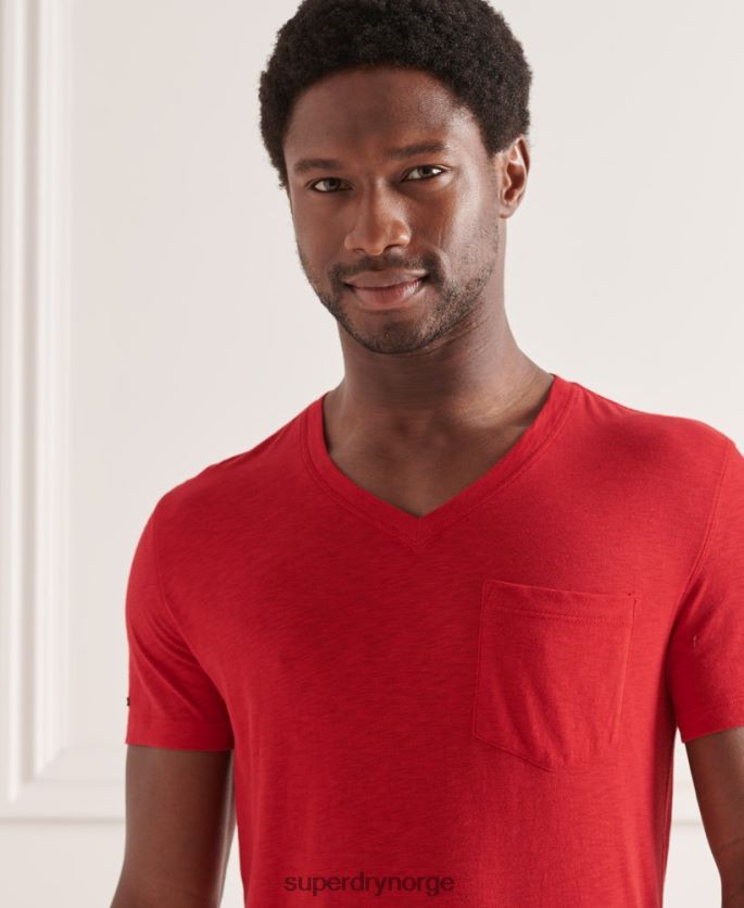 Superdry rød klær 86P46D4834 t-skjorte med v-hals i økologisk bomull menn