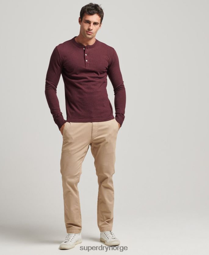 Superdry rød klær 86P46D6362 Langermet henley topp i økologisk bomull menn