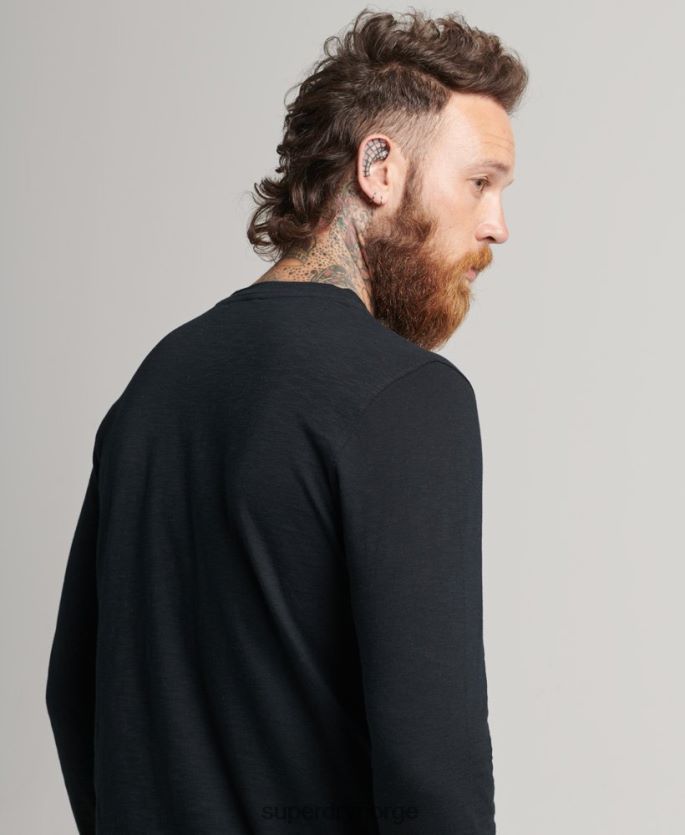 Superdry svart klær 86P46D1489 langermet slub jersey topp menn