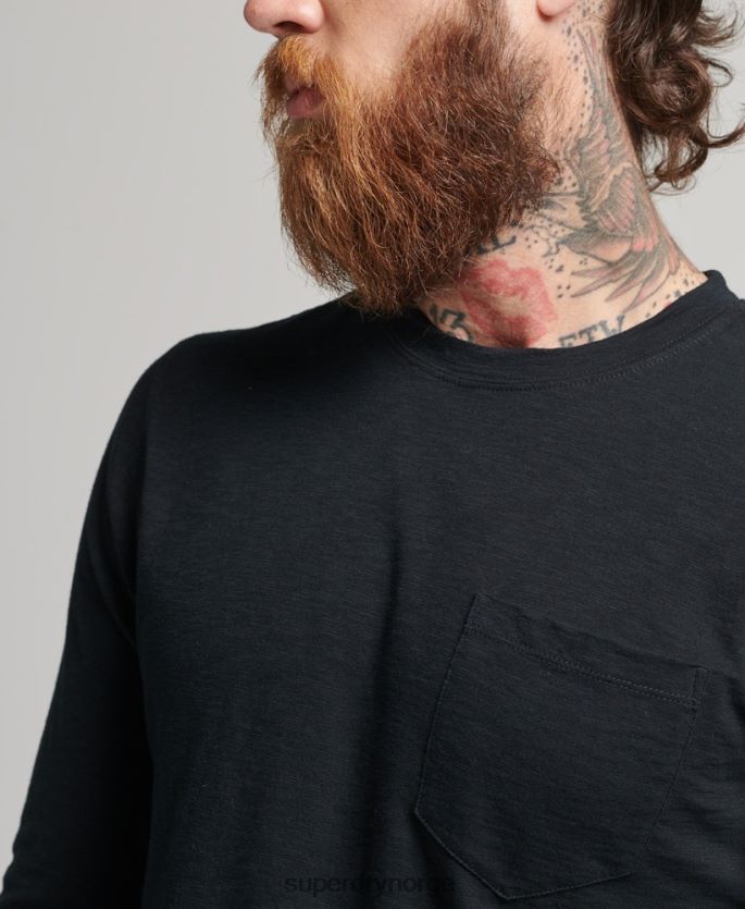 Superdry svart klær 86P46D1489 langermet slub jersey topp menn