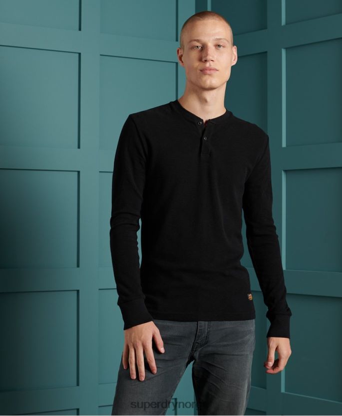 Superdry svart klær 86P46D1588 micro tekstur henley topp menn