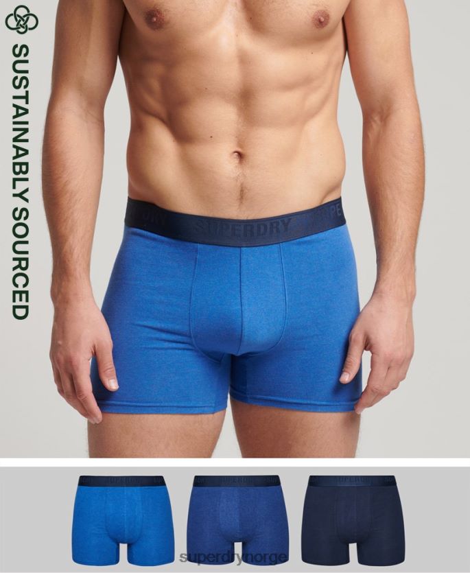 Superdry blå klær 86P46D1598 bokser multi trippelpakke i økologisk bomull menn