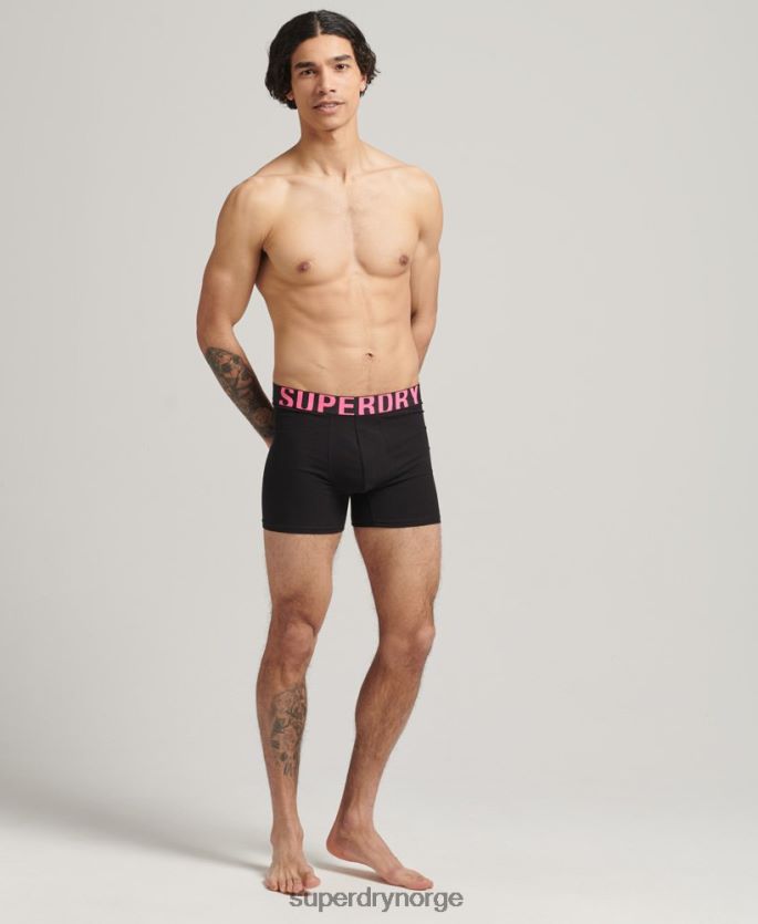 Superdry svart klær 86P46D1761 dobbel bokser med dobbel logo i økologisk bomull menn