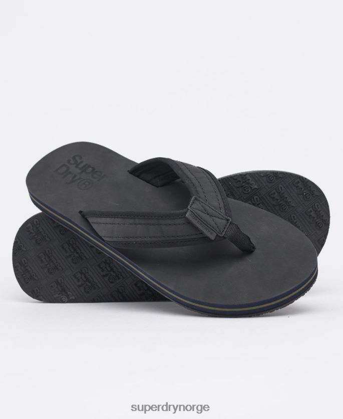 Superdry svart sko 86P46D6485 flip flops i skinn menn